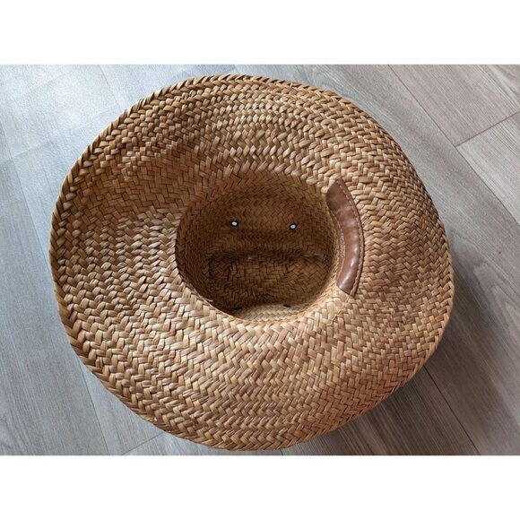Vintage Medium Straw Sun Hat With Striped Ribbon Band And Ventilated Crown M - Picture 6 of 8